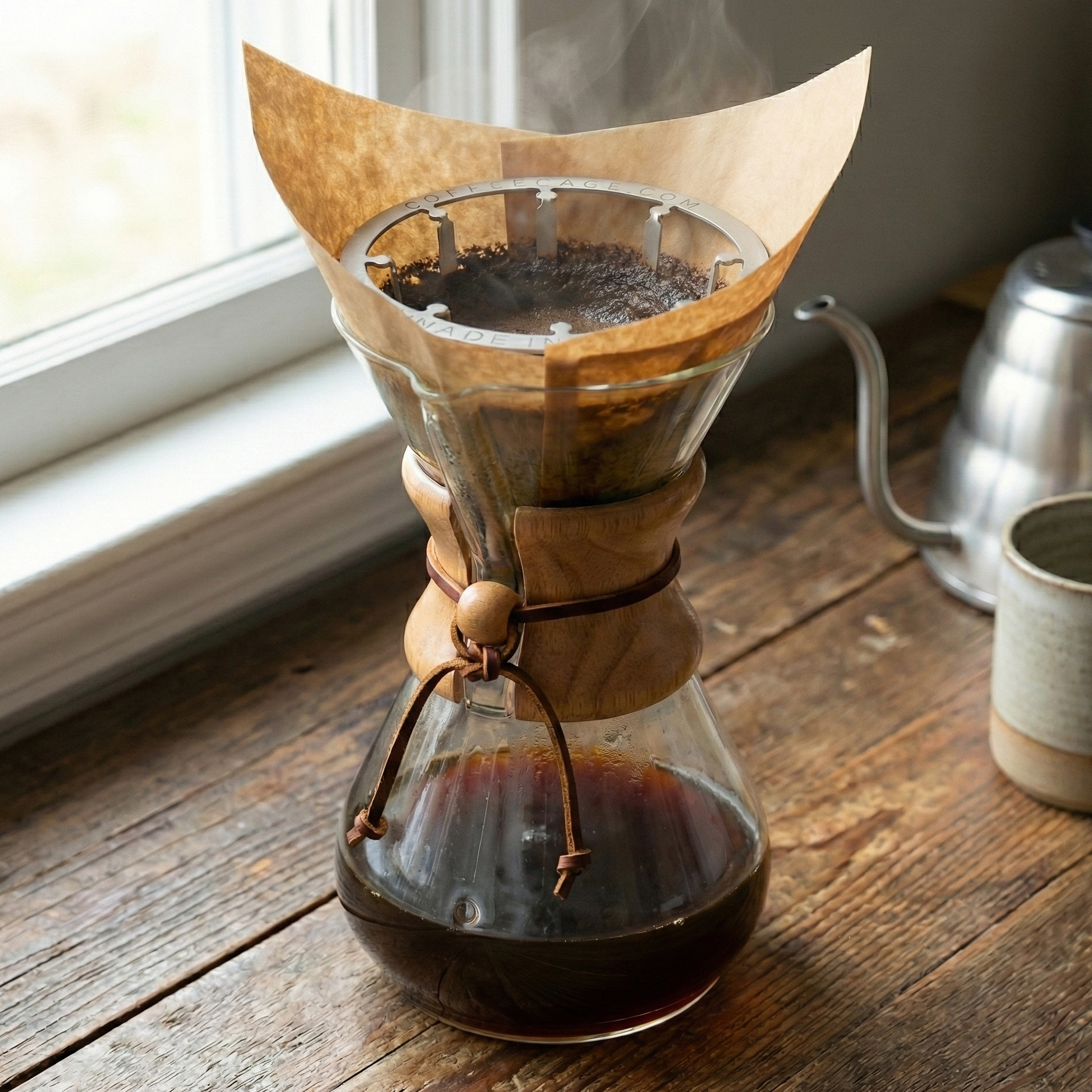 Coffee Cage in cone-style pour-over brewer