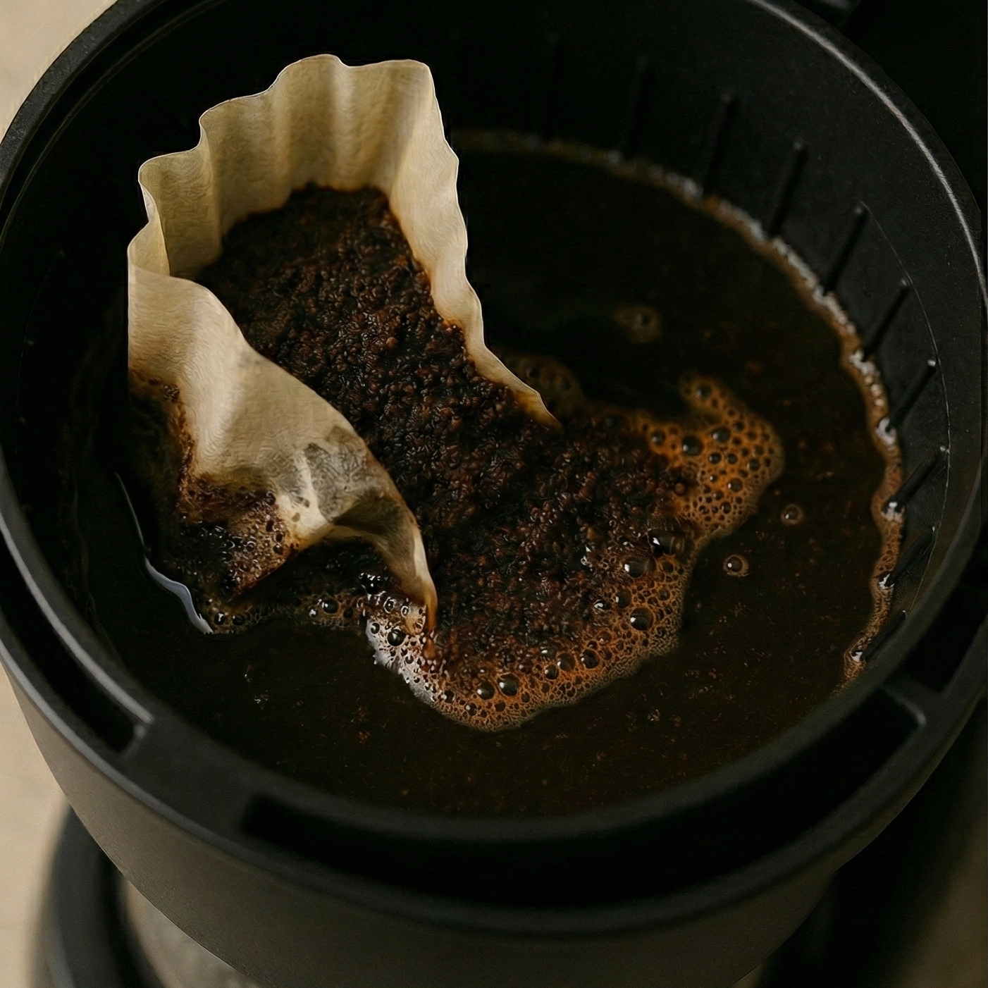 Collapsed paper filter causing grounds overflow